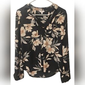 Candies Black Floral Button Up Blouse